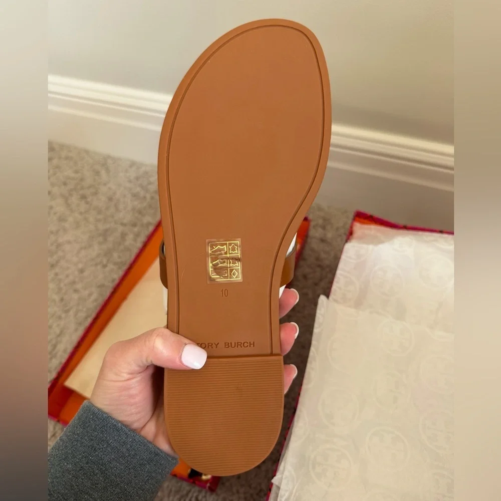 Tory Burch Miller Soft Leather Sandals Bourbon Miele Size 10 Brown Tan